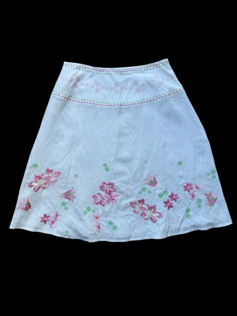 dressbarn White A-Line Skirt with Pink and Green Floral Embroidery - Picture 2 of 9